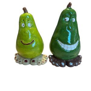Anthropomorphic Green Pear Face Feet Salt Pepper Shakers